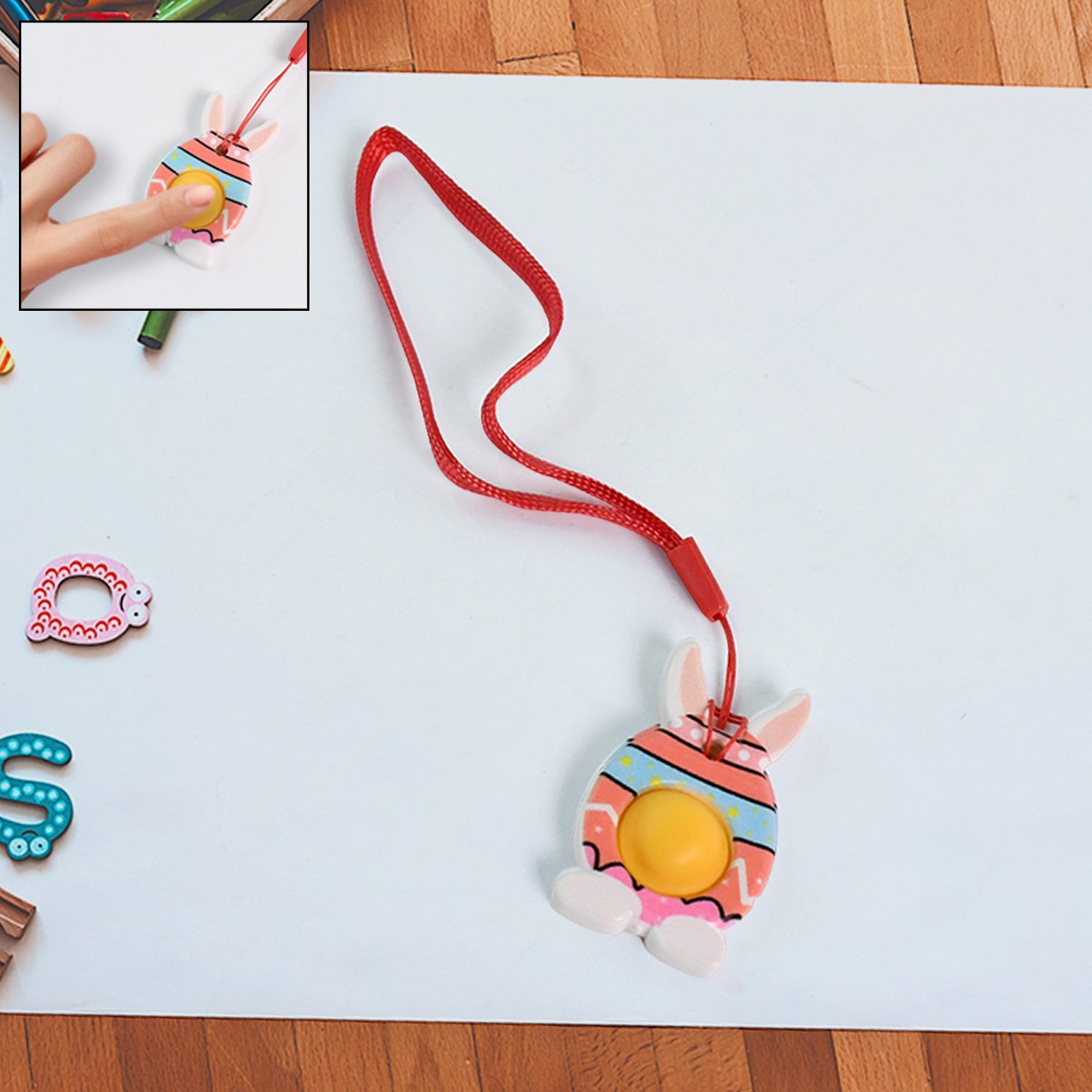 Cute Bunny-Shaped Pop It Fidget Toy Keychain (1 Pc) Cute Bunny-Shaped Pop It Fidget Toy Keychain (1 Pc)